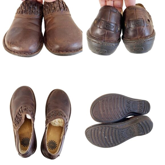 UGG Australia Anila Brown Leather Shearling Sheepskin Lined Slip On Shoes Sz 8 - Picture 9 of 10